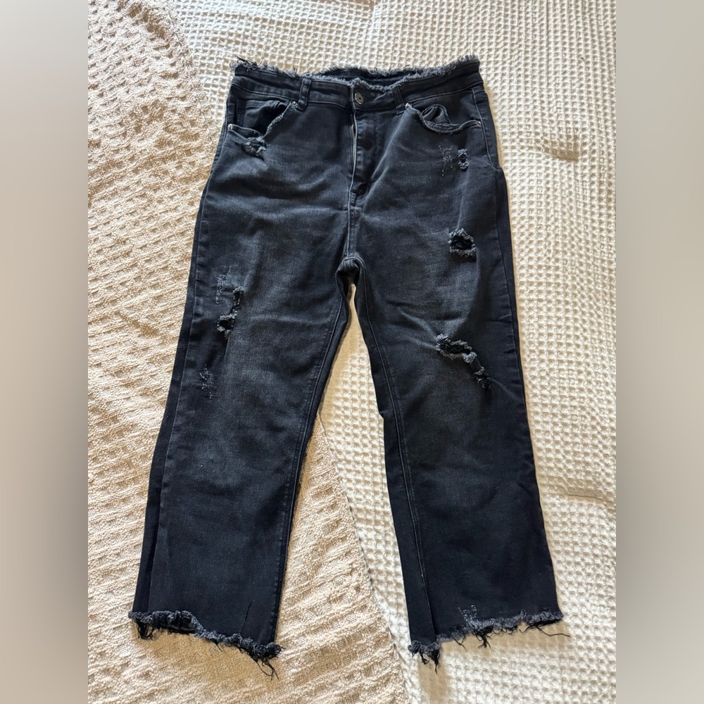 Distressed Black Ankle Jeans
